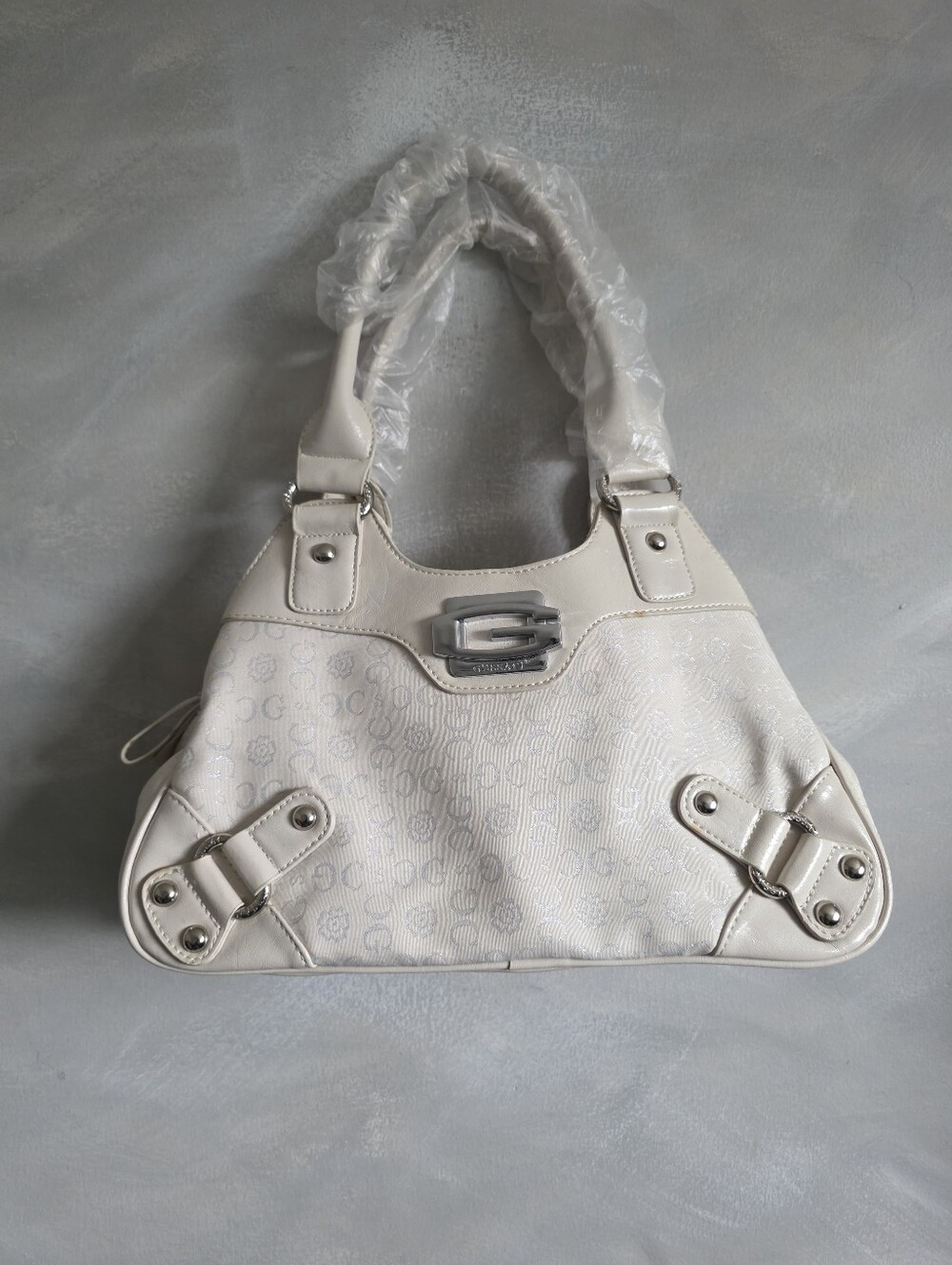 Y2K Off White Gussaci Monogram Shoulder Bag Silver Hardware Moto 00s New